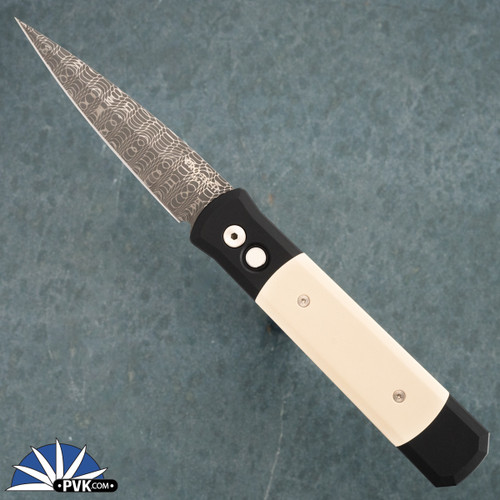 Protech Custom Godfather Auto 951D Tuxedo and Spirograph Damascus