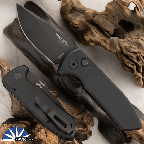 Protech Les George SBR Auto LG403 Black Blade, Smooth Black Handle