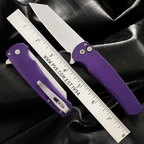 Protech Malibu 5205-PURPLE Reverse Tanto Flipper Stonewashed Blade Textured Purple Handle
