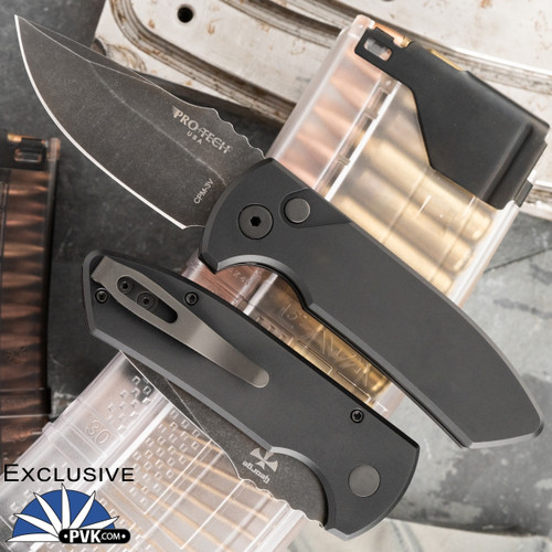 Protech/Les George SBR Auto, Blackwash DLC CPM-3V, Black Smooth Handle *PVK Exclusive*