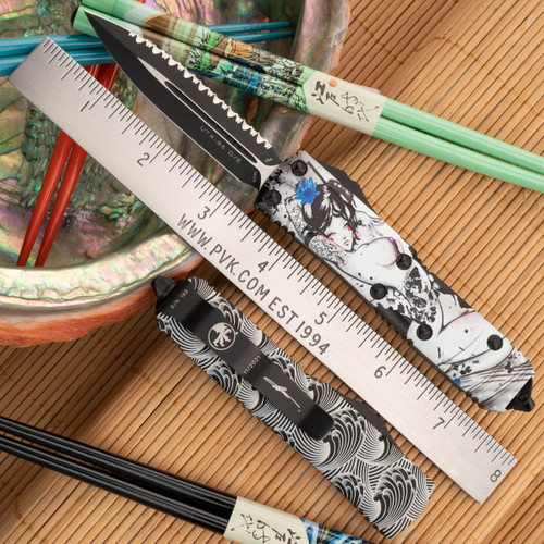 PVK Custom UTX-85 "Geisha" With Engraved Waves D/E Black Full Serrated