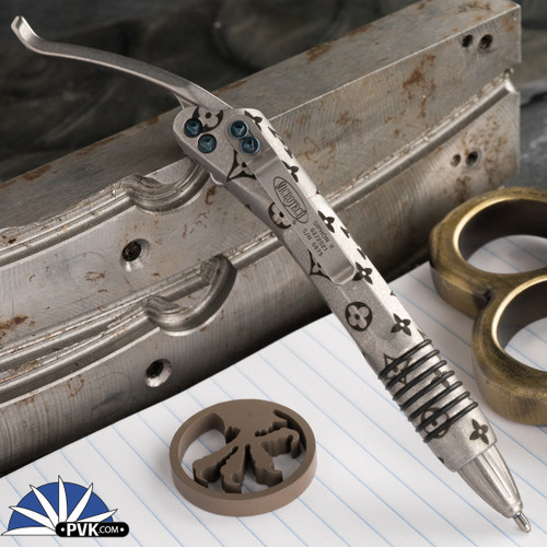 PVK Custom Microtech Siphon II SS Stonewash LV With Blue Screws