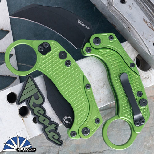 Reate EXO-K Gravity Karambit, PVD N690, Green Oxide Aluminum, Tan Trainer