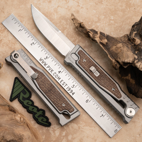 Reate EXO-M Gravity, Drop Point Satin , Burlap Micarta