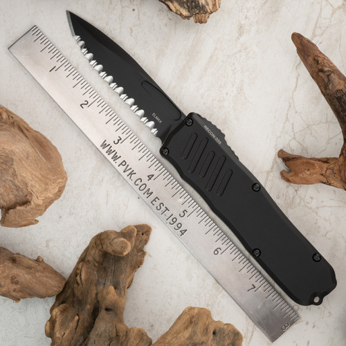 Custom REK Knives Full Serrated Guardian Tactical RECON-035 S/E OTF Black Tactical 93111