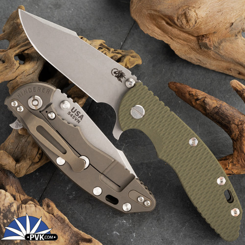 Hinderer XM-18 3.5″ Harpoon Spanto Working Finish S45VN Battle Bronze & OD Green G10 Handle