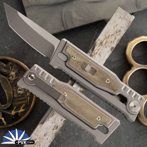 Reate EXO Mini Gravity, Tanto Stonewash 3V, "Green" Micarta