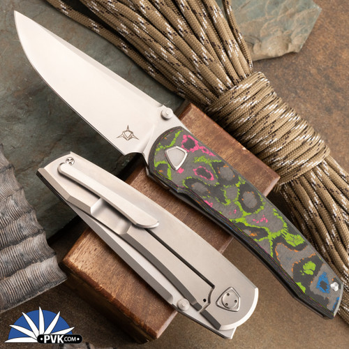Sharknivco Waka, Beadblasted RWL34, 80s Camo Carbon & Zirblast Titanium Handles