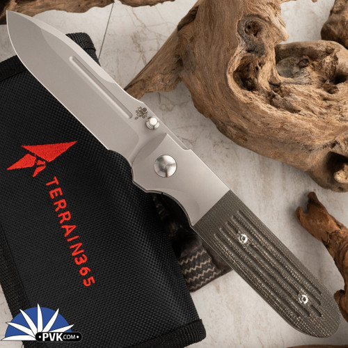 Terrain 365 Invictus-ATB Folder Terravantium Blade, Canvas Tan Micarta , Titanium Bolster