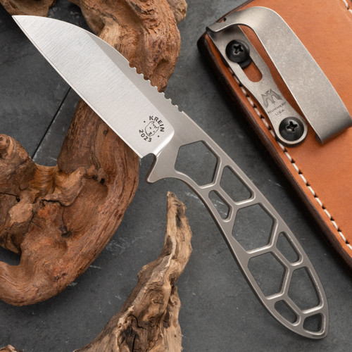 Tom Krein Honeycomb Wharnie Two Tone Finish NitroV Hollow grind Leather Pocket Sheath With A Mummert Clip