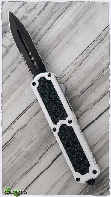 Titan D/A OTF Auto White Handle Black Double Edge Partial Serrated Blade