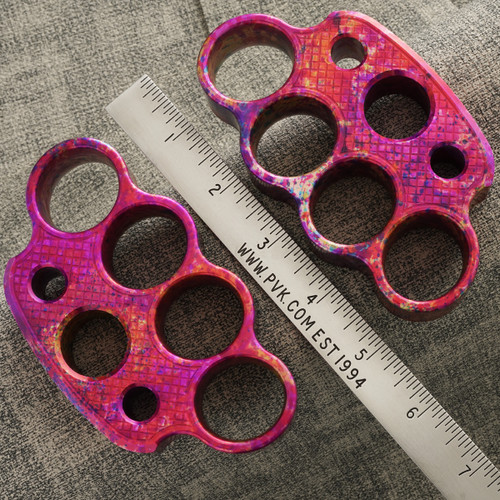 Vital EDC Custom Splash Anodized Cosmic Pink, Checkered Aluminum, Full Size Paperweight 3/4"