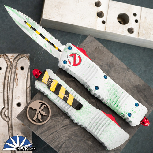 Microtech Combat Troodon 142-3GBS Double Edge Full Serrated Blade, Ghost Busters Handle