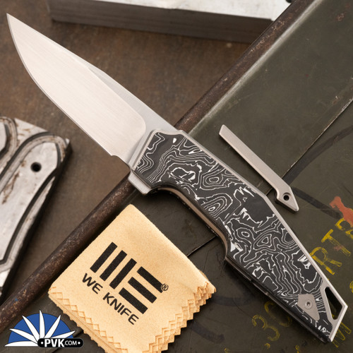 Tashi Bharucha WE Knife Co. OAO Flipper 20CV Clip Point Hand Rubbed Satin Finish Blade Titanium, Aluminum Foil Carbon Fiber Handle