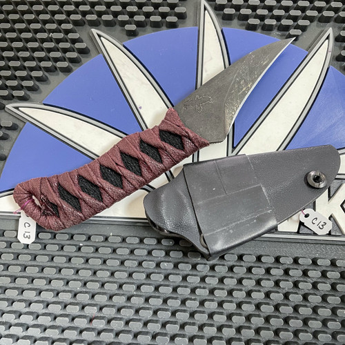 Windy Raven Knifeworks Pikal, Heat Scale Finish Blade,  Maroon Tsuka-Ito Wrapped Handle