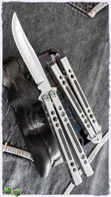 BaliBalistic Channel Cut Titanium Latched Bowie Clip Blade Balisong