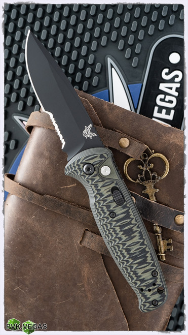 Benchmade CLA Auto 4300SBK-1  Serrated Black Blade Blk/Grn G10 Scales