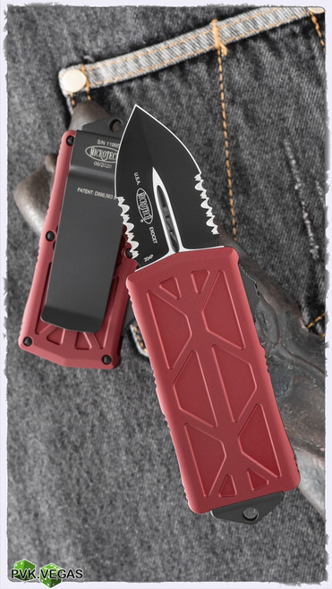 Microtech Exocet 157-2MR Partial Serrated Black Blade Merlot Handle
