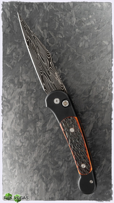 Protech Monaco Automatic Knife Eggerling Damascus Blade & Amber Jigged Bone