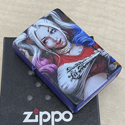 PVK Custom Zippo Lighter w/ Harley Quinn V2 Purple Finish