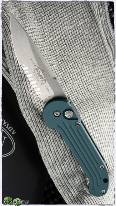 Vintage Microtech Medium UDT Auto Ocean Blue Handle Stonewash Blade Serrated 4/2000