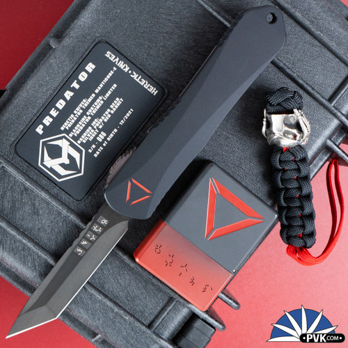 Heretic Knives Manticore-E T/E Predator Set DLC Tanto Blade & Hardware W/Red Camo Carbon & Predator Bead W/Blackside Customs Predator Lighter