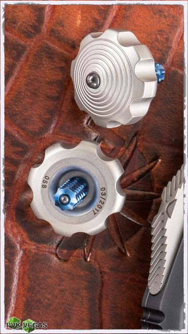 Marfione Custom Mini Spin Top Stainless w/ Blue Titanium Stem