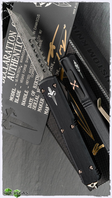 Marfione Custom Ultratech WarHound Sharktooth Pattern  Damascus Blade Copper Ringed Hardware