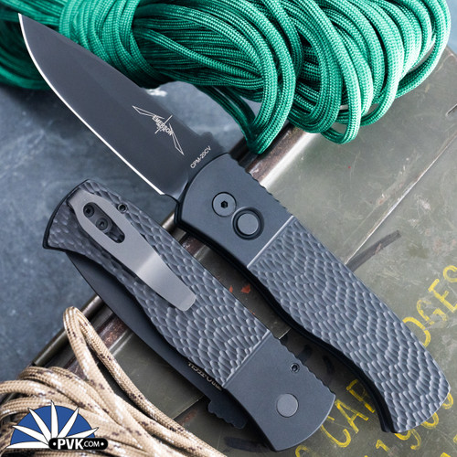 Protech Emerson CQC7 Auto E7A06-20CV DLC Spear Point Blade, Black Jigged Textured Handle