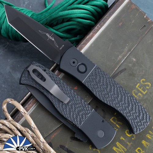 Protech Emerson CQC7 Auto E7T06 DLC Chisel Tanto Blade, Black Jigged Textured Handle