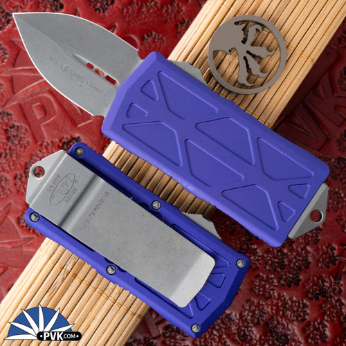 Microtech Exocet 157-10APVI Double Edge Apocalyptic Blade, Violet
