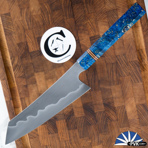 Camacho Knives Custom K-Tip Gyuto, W2 Blade With Hamon, Box Elder Burl