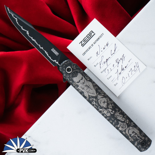 Zieba Nine Harpoon Joker, Magnacut Flipper Blade, Black Titanium Handle