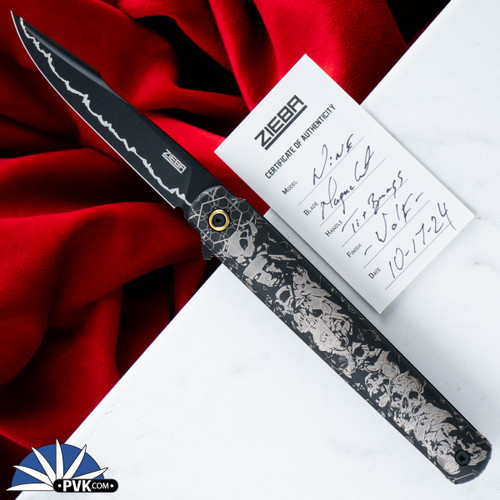 Zieba Nine Harpoon Wolf, Magnacut Flipper Blade, Black Titanium Handle