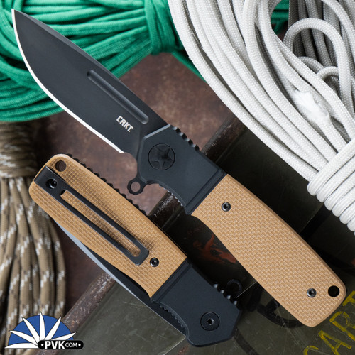 CRKT K245BKP Ken Onion Design Homefront Compact S35VN DLC Drop Point Blade, Tan G10 Handles,  Black Aluminum Bolsters