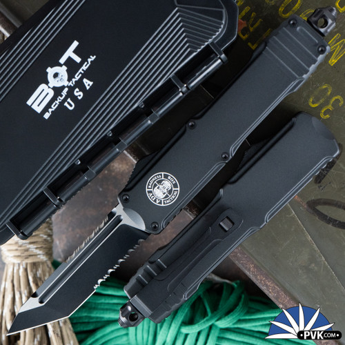 Andre De Villiers KnivesBackup Tactical Stinger 101-3BLK S35VN Tanto Edge Partial Serrated Black Blade, Black Handle