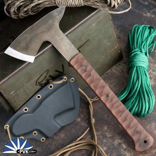 John Gray Tomahawk, Greytanium, Textured Brown Micarta, Black Kydex Sheath