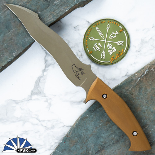 Koenscraft Custom Blades Witches Finger, A2 Steel, Magpul Tan Gun Coat Blade, Brown G10 Handle