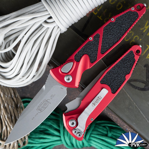 Microtech Socom Elite Auto 160A-10APRD Single Edge Apocalyptic Blade, Red Handle