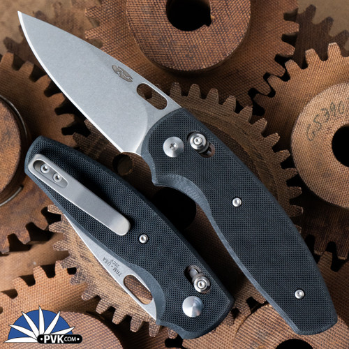 Three Rivers Manufacturing (TRM) Bulldog River-Lok Stonewash 20CV Blade, Jet Black G10 Scales