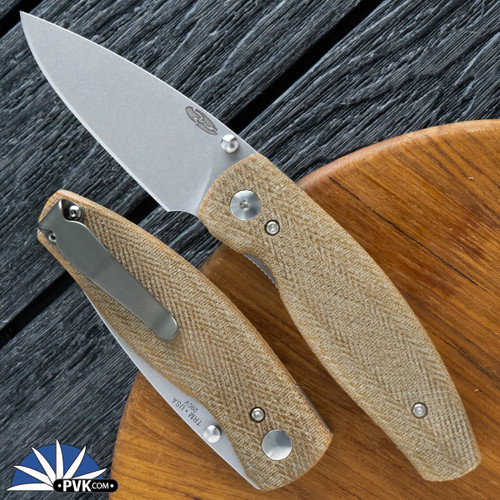 Three Rivers Manufacturing (TRM) Neutron 2, Stonewash 20CV, Natural Micarta 3D Lizard Skin Scales