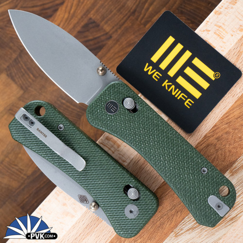 WE Knife Co. Banter 2 Crossbar Lock, Stonewash CPM-S35VN Blade, Green Micarta Handles