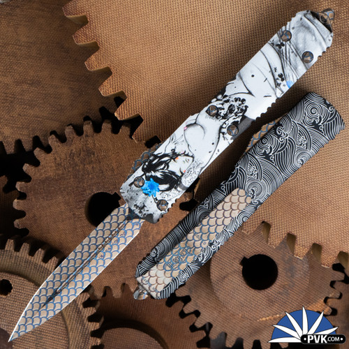 PVK Custom Ultratech Full Color Geisha w/Oriental Waves, Double Edge Dragon Scale Blade, Black Handle, Dragon Scale HW