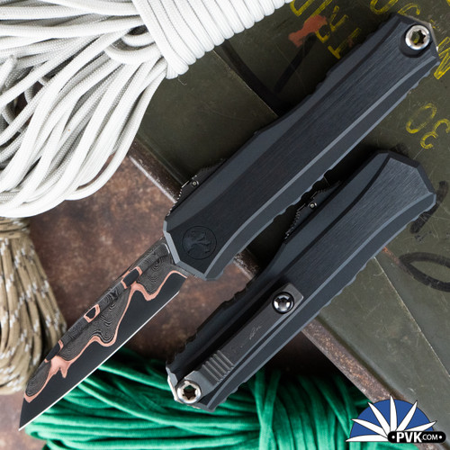 Microtech/Marfione Select Cypher Gen 2 1241-16MS2  Single Edge (Wharncliffe) Baker Forge Copper Mai Blade, Black Hefted Handle, DLC & Bronze Accents