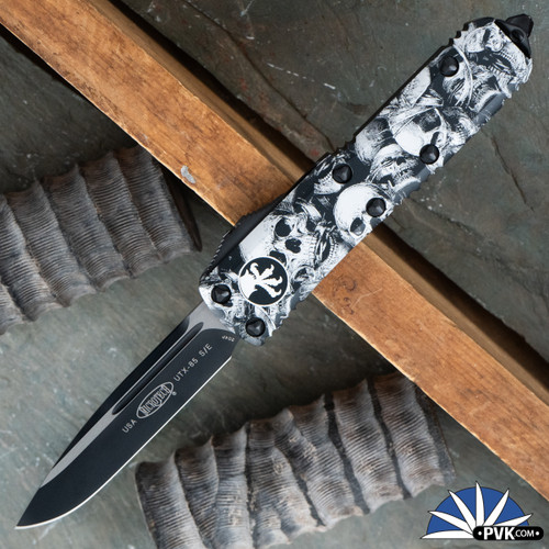 PVK Custom UTX-85 Single Edge Black Blade, Black Skulls Handle