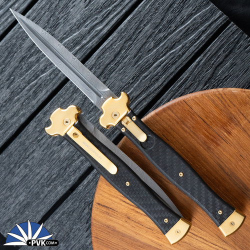 AGA Campolin ZERO+ Limited Edition 2024 Twist Damascus Dagger Blade, Carbon Fiber Handle,  Gold Plated HW LTD
