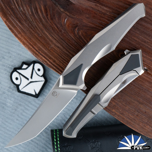 Poikilo Blade, Bio Series, Rhino, Pearlescent Stonewash Blade, Titanium Handles With Black Titanium Inlays And Back Spacer