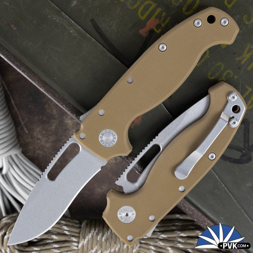 Demko Knives MG AD20S Shark-Lock Stonewash Kopis, 20CV Blade, Flat Dark Earth G10 Peel Ply Handles B-1