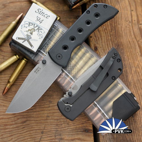 Mcnees Custom Knives Mac 2 3.5 Gen 2 Magnacut Blade, Blackout Speedhole Pattern Titanium Handle