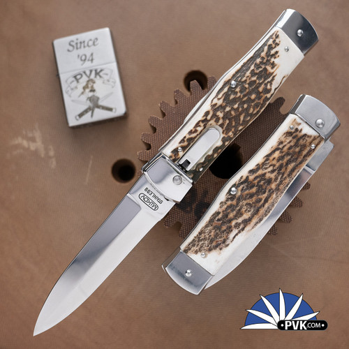 Mikov Predator Leverlock Auto Double Bolster Stag